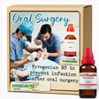 Product packaging for oral surgery recovery kit with medical imagery and product bottles.