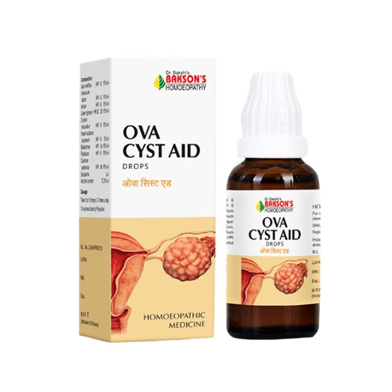 Ova Cyst Aid drops packaging with bottle on a white background