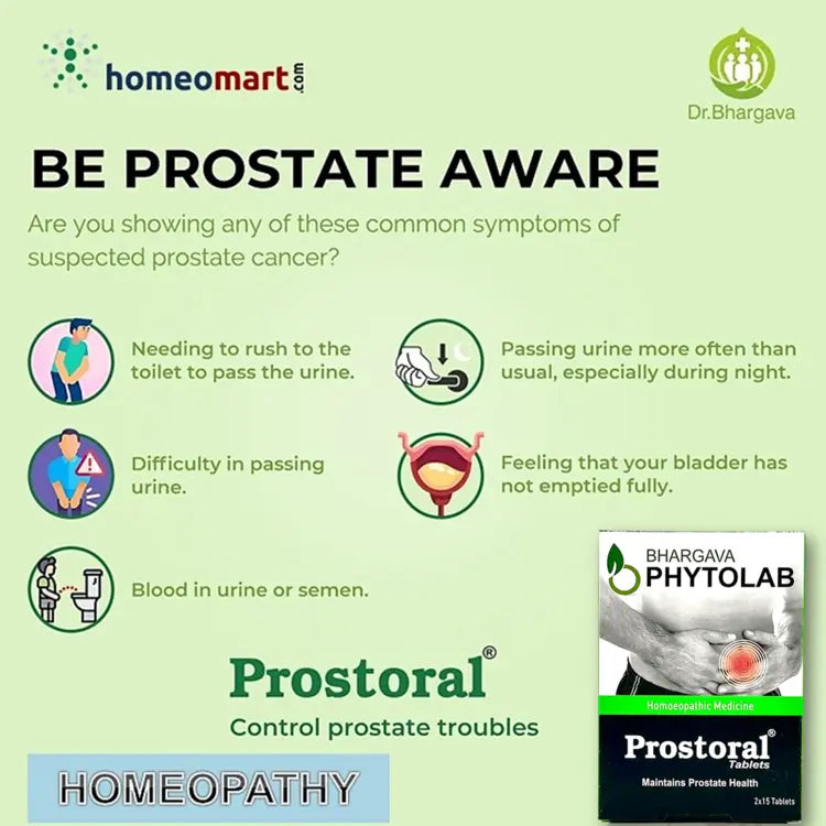 Bhargava Prostoral for enlarged prostate, Prostoral tablets for BPH symptoms, homeopathic medicine for enlarged prostate, homeopathy for prostate enlargement symptoms, homeopathic tablets for frequent urination, homeopathic medicine for weak urine flow,