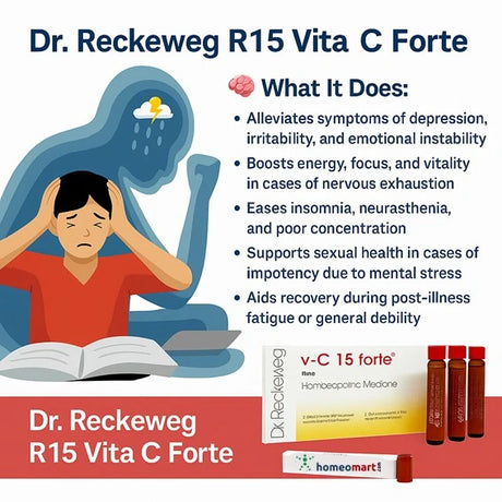Reclaim control with R15 Vita C Forte – the German homeopathic tonic that restores emotional balance, boosts nerve vitality, and defeats stress naturally.