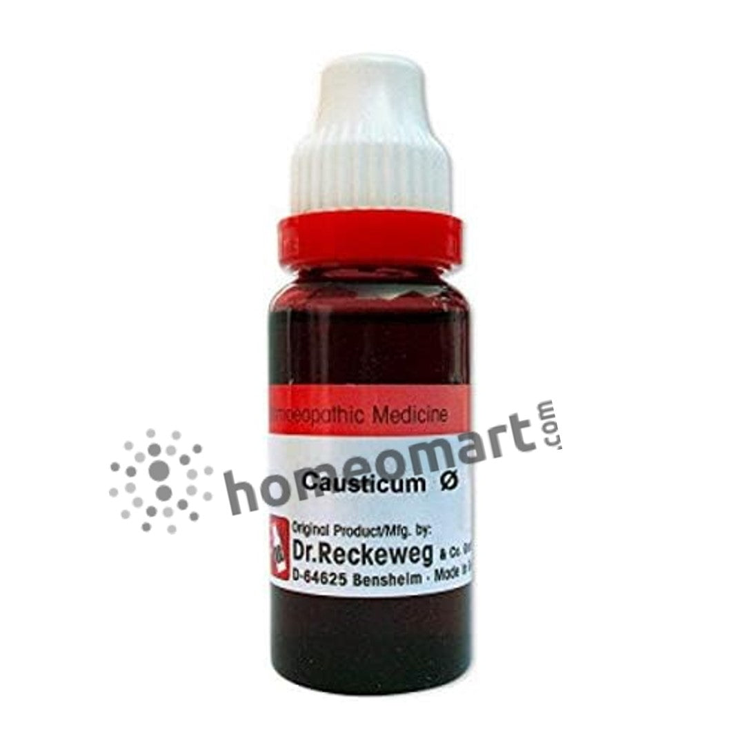 Bottle of German Causticum Homeopathy Medicine with a red label and a dropper cap.