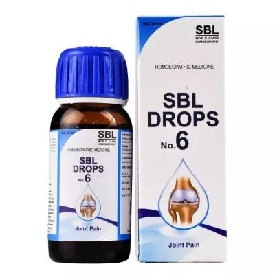 SBL Drops No. 6 offers natural relief from joint pain, arthritis, sprains, and stiffness. Trusted homeopathic formula with 5 powerful ingredients. 30ml bottle.