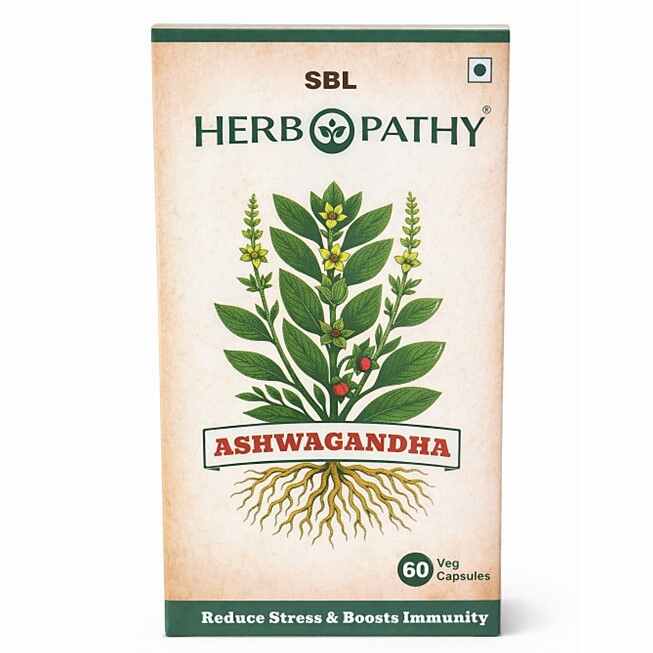 SBL Herbopathy Ashwagandha supplement packaging on a white background