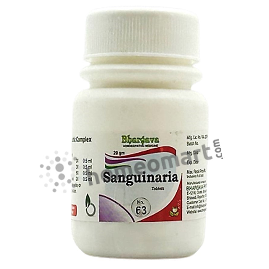 Bhargava Sanguinaria tablets, Bursting & shooting headaches 20gm