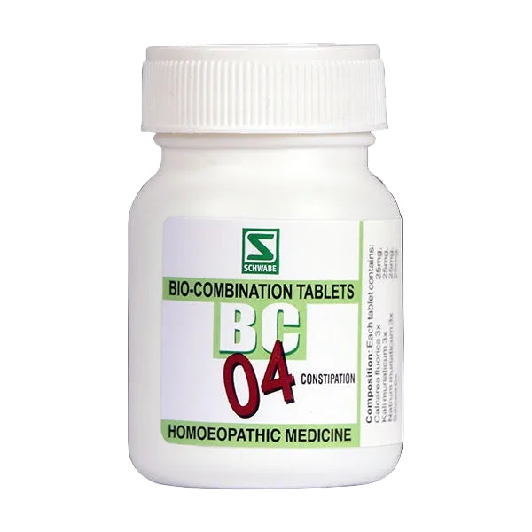 White bottle of Bio-Combination Tablets BC 04 on a black background