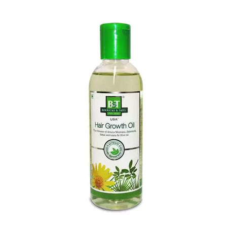 Schwabe B&T Hair Growth Oil nourishes the scalp, strengthens roots, reduces hair fall & premature greying with Arnica, Jaborandi & Olive Oil.