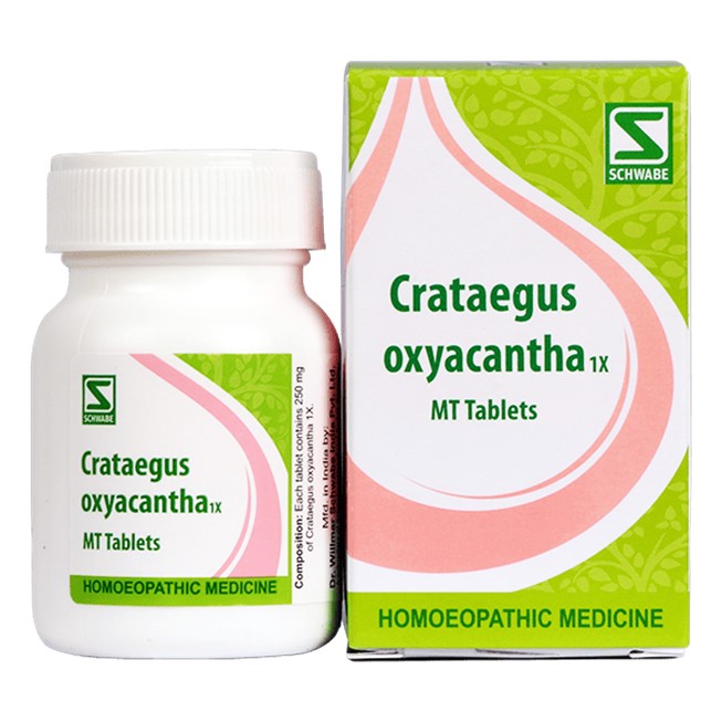 Crataegus oxyacantha 1X MT Tablets packaging with Schwabe logo on a white background
