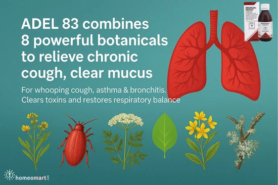 ADEL 83 combines 8 powerful botanicals to relieve chronic cough, clear mucus, for whooping cough, asthma & bronchitis. Clears toxins and restore respiratory balance