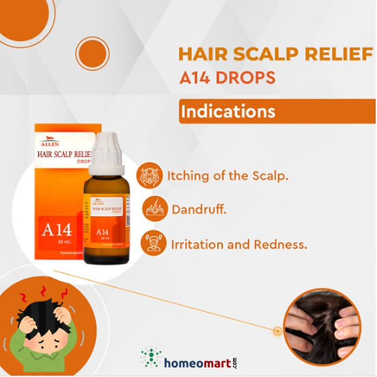 Allen A14 Hair Scalp Relief Drops naturally soothe itching, reduce hair fall & restore scalp health with powerful homeopathic ingredients