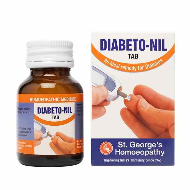 Diabeto-Nil homoeopathic medicine bottle and packaging on a white background