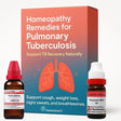 Homeopathy remedies for pulmonary tuberculosis with a box and two bottles on a white background