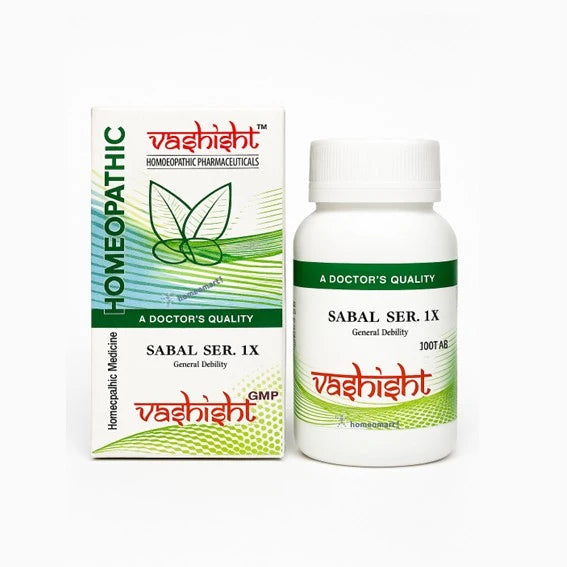 Vashishth homeopathic medicine bottle for sabal serrulata 1x tablets and packaging on a white background