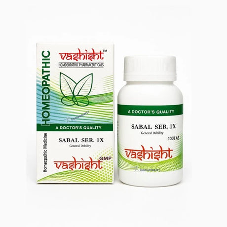 Vashishth homeopathic medicine bottle for sabal serrulata 1x tablets and packaging on a white background