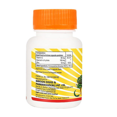 Composition & Manufacturing of Bakson Vitamin-C, Quercetin Dihydrate & Zinc 30 Capsules