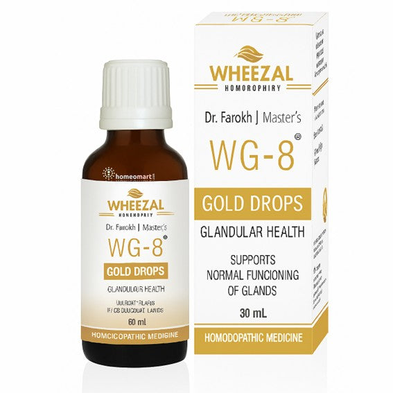 Wheezal WG-8 Gold Drops bottle and packaging on a white background