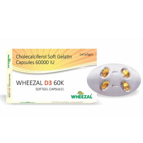 Wheezal D3 60K Softgel Capsules – Vitamin D3 for Bone Health & Immunity