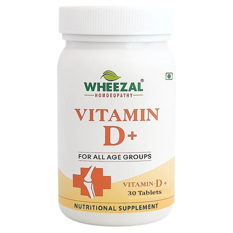 Wheezal Vitamin D+ supplement bottle on a white background