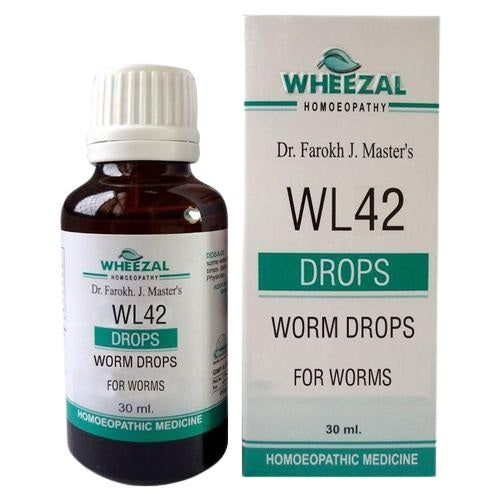 Wheezal WL42 homeopathic drops eliminate intestinal worms, relieve anal itching, and improve appetite in kids and adults. Formulated by Dr. FJ Master.