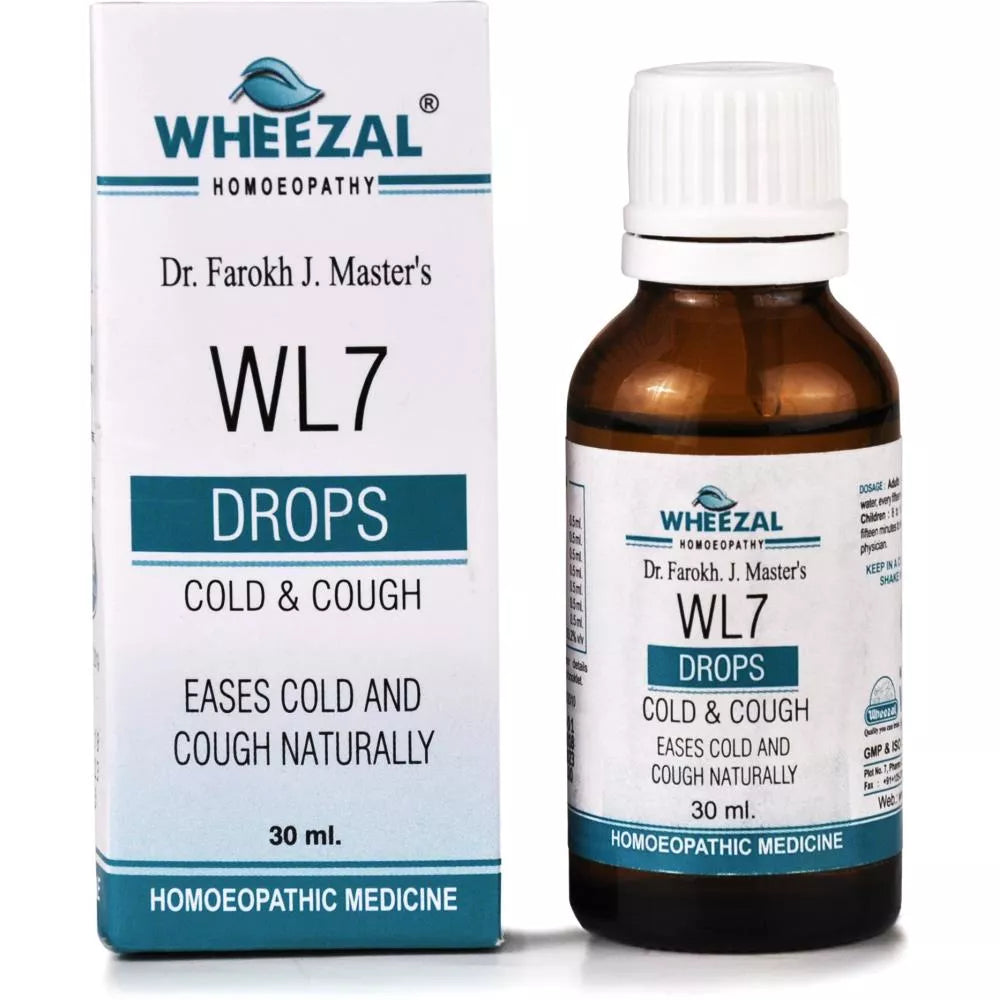 Wheezal WL 7 Cold and Cough Drops provide natural relief from cough, congestion, sneezing, sore throat & flu symptoms. Safe, non-drowsy homeopathic remedy.