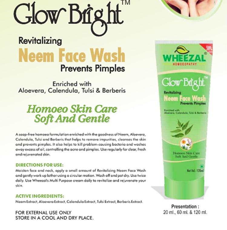 Indications, Directions for usage and active ingredients of Wheezal Homeopathy Glow Bright Neem Face Wash