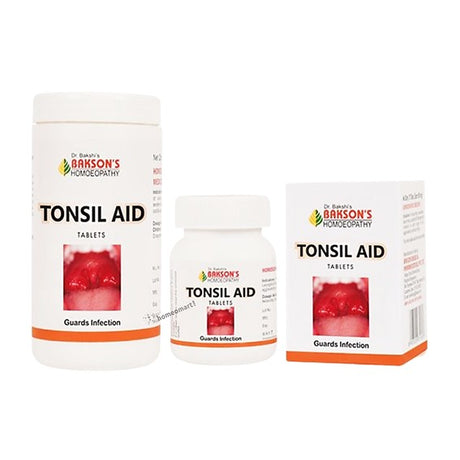 Three containers of Dr. Bakson's Tonsil Aid on a white background