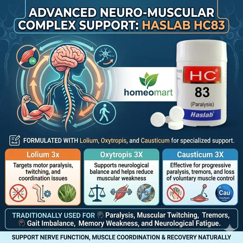 haslab hc83 lolium complex, lolium complex tablets, homeopathic medicine for paralysis, paralysis treatment homeopathy, medicine for muscular twitching homeopathy, homeopathy for tremors, neurological weakness homeopathy,