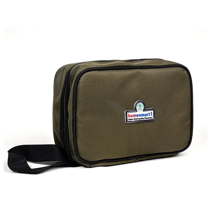 cloth lined zip case containing homeopathy remedies