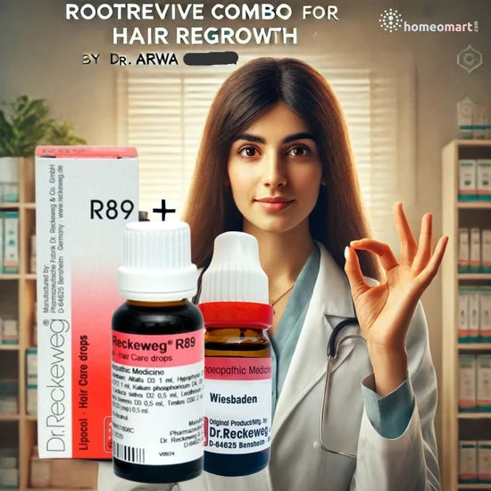 Dr Arwa Bohra homeopathy combo with R89 to activate hair follicles. natural hair growth booster homeopathic solution
