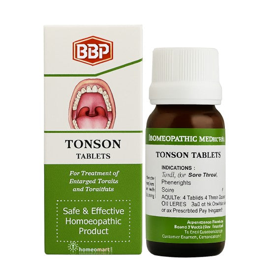 Bottle and packaging of Tonson Tablets with BBP logo on a white background