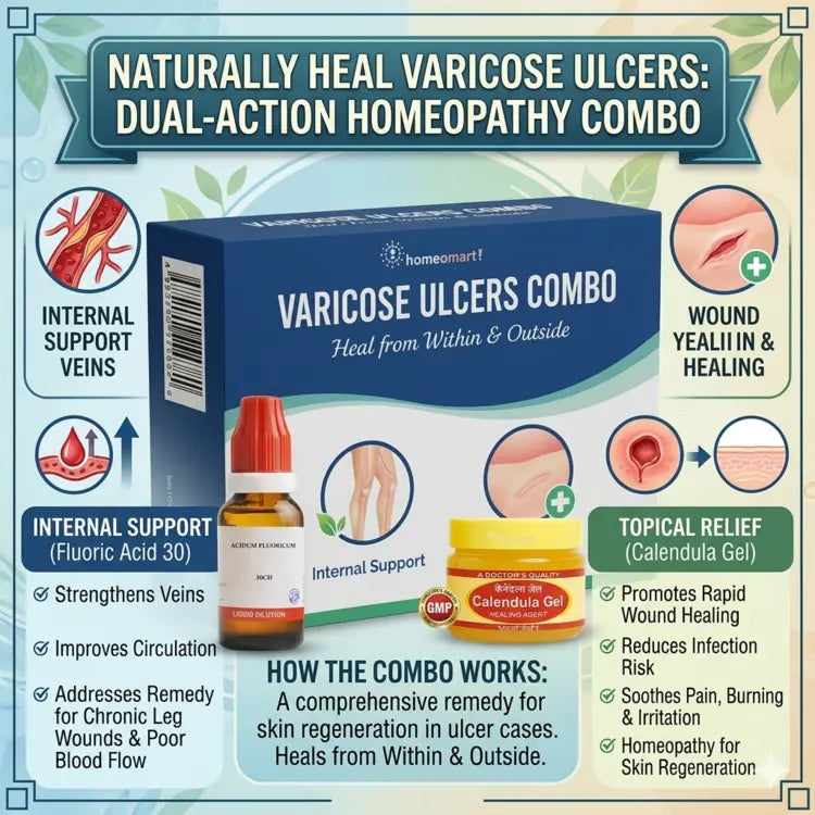 varicose ulcer homeopathic medicine uses, fluoric acid 30 benefits in varicose veins, calendula gel wound healing for varicose, varicose veins homeopathy combo benefits