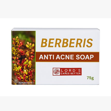 Box of Berberis Anti Acne Soap with floral design on a white background