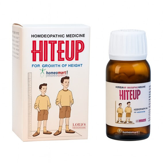 Homdeopathic medicine 'Hiteup' packaging and bottle on a white background