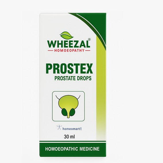 Wheezal Prostex Prostate Drops packaging on a white background