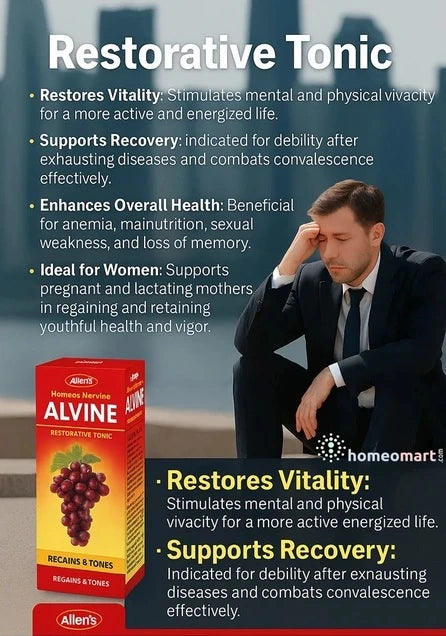 Reclaim your vitality with Allen Alvine Restorative Nervine Tonic! Boosts energy, supports recovery, and revitalizes mind and body naturally. Ideal for debility, anemia, and digestive health.