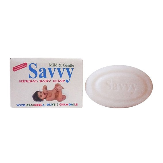 Savvy Herbal Baby Soap with packaging on a white background