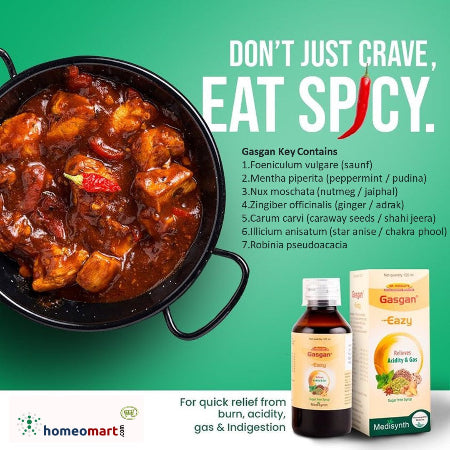 Image of a spicy disna dn How to prevent heartburn after eating spicy food with homeopathic indigestion syrup