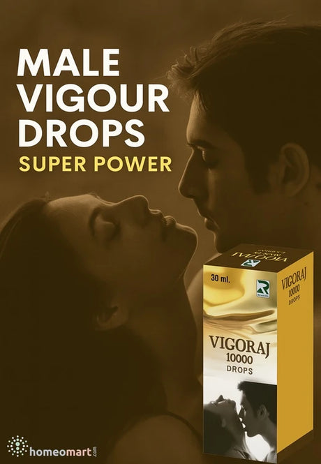 Advertisement for Vigoraj 10000 drops with a couple embracing, featuring the product packaging.