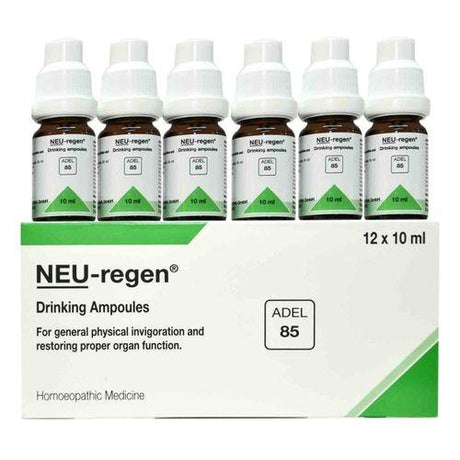 Restore energy and organ balance with ADEL 85 Neu-Regen ampoules. A natural homeopathic tonic for exhaustion, stress, and nervous system fatigue.