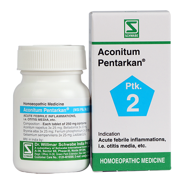 Schwabe Aconitum Pentarkan homeopathy tablets for Cold, Otitis Media, Headache