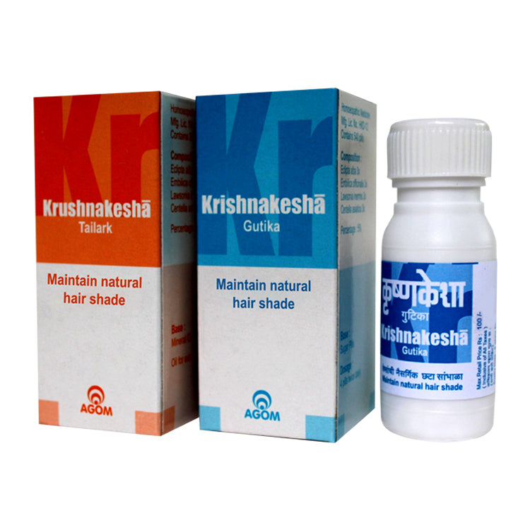 Agom Krishnakesha Gutika & Tailark – Herbal Solution for Grey Hair
