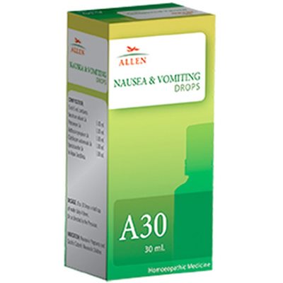 Allen A30 Homeopathy Drops provide natural relief from nausea, vomiting, morning sickness, and motion sickness. Safe, effective, and fast-acting digestive support.