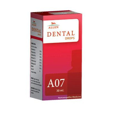 Get fast relief from toothache, gum inflammation, and gingivitis with Allen A07 Dental Drops. Formulated with Chamomilla, Plantago, and Clove Oil for natural healing.