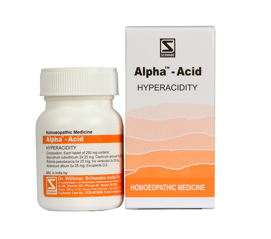 Schwabe Alpha Acid  homeopathy Tablets for Indigestion Hyperacidity, Heartburn.