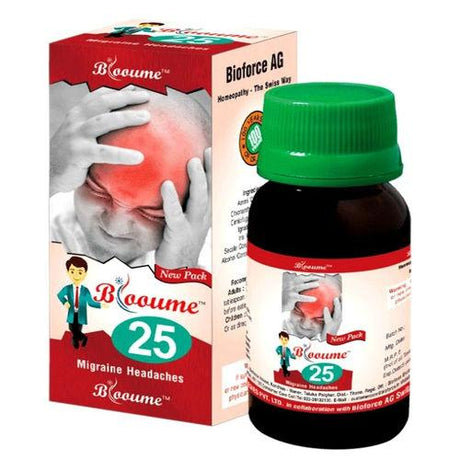 Blooume 25 Migrainosan relieves migraines, neuralgic pain & stress headaches. Homeopathic formula with Ignatia, Iris Versicolor & Spigelia for lasting relief.