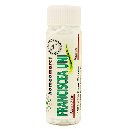 Franciscea Uniflora Homeopathy 2 Dram Pills, homeopathic medicine for chronic rheumatism, remedy for muscle stiffness and soreness, homeopathy for rheumatic pain in feet and legs, homeopathic remedy for band like headache, medicine for pain in back of head and neck, homeopathy for spinal pain and stiffness, remedy for chronic body aches, homeopathic medicine for weather sensitive rheumatism, homeopathy for lower leg rheumatic pain, remedy for occipital headache,