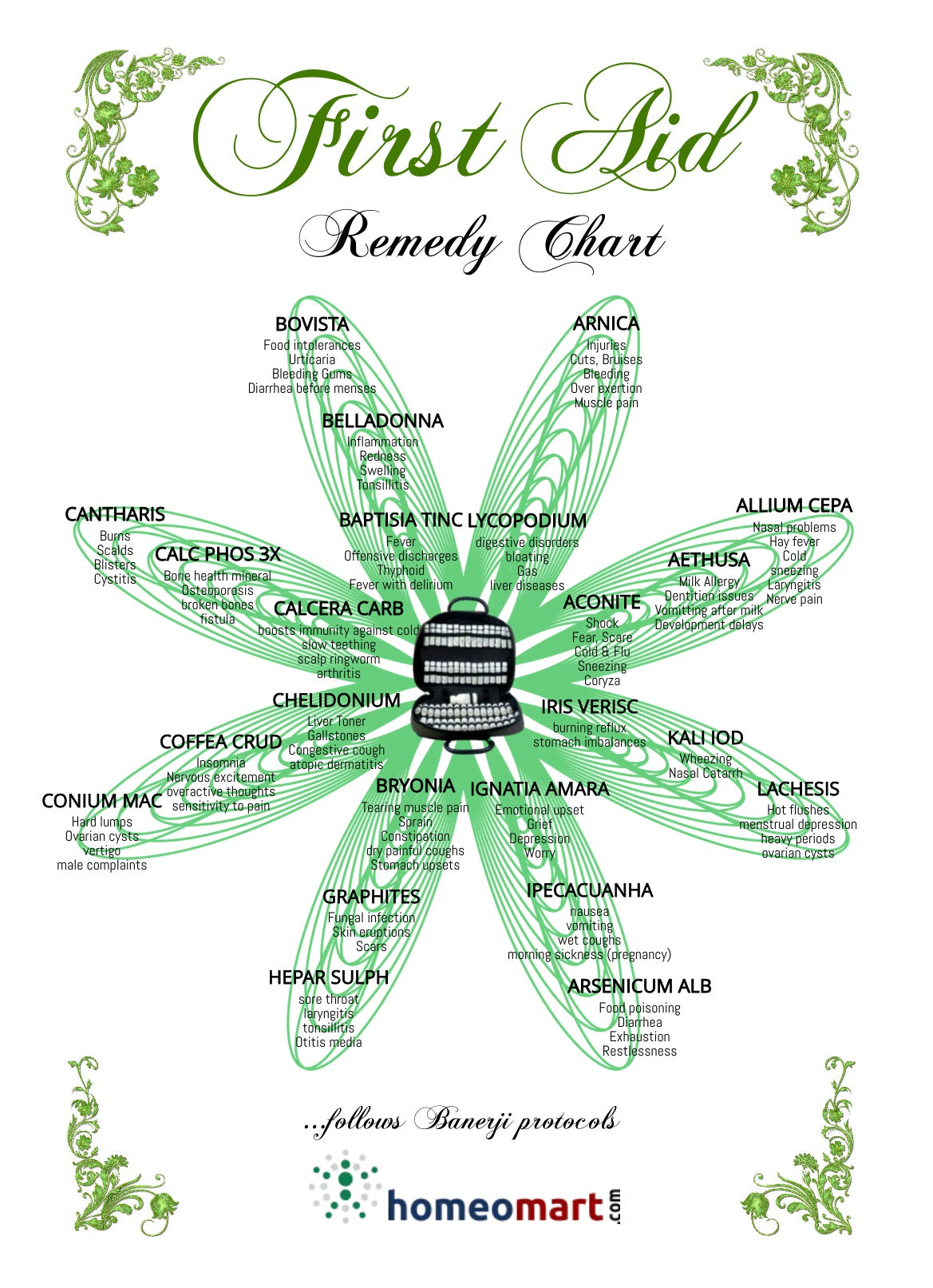 homeopathy first aid remedy chart with Indications