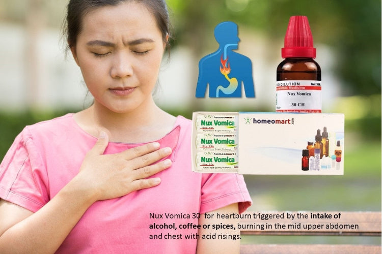 lady with reflux distress and Heartburn over the counter medicines like nux vomica