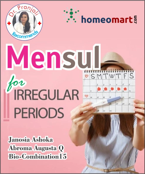 Regulate irregular periods with the Mensul homeopathy kit. Natural, doctor-recommended remedies to support hormonal balance and menstrual health.