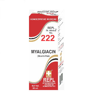 homeopathy REPL Dr Adv No 222  myalgiacin drops. Natural relief for muscle soreness