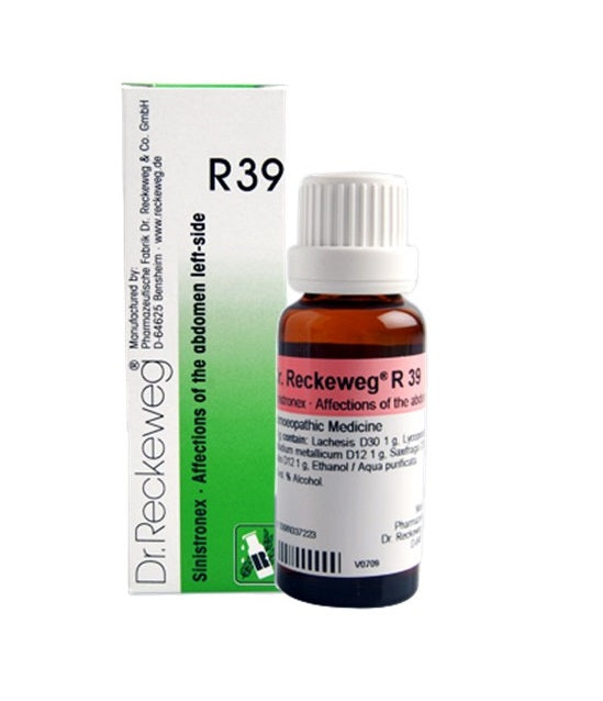 Dr. Reckeweg R39 treats left-sided ovarian pain, cysts, annexitis & tumors. Natural homeopathic support for female abdominal health. 22ml drops.